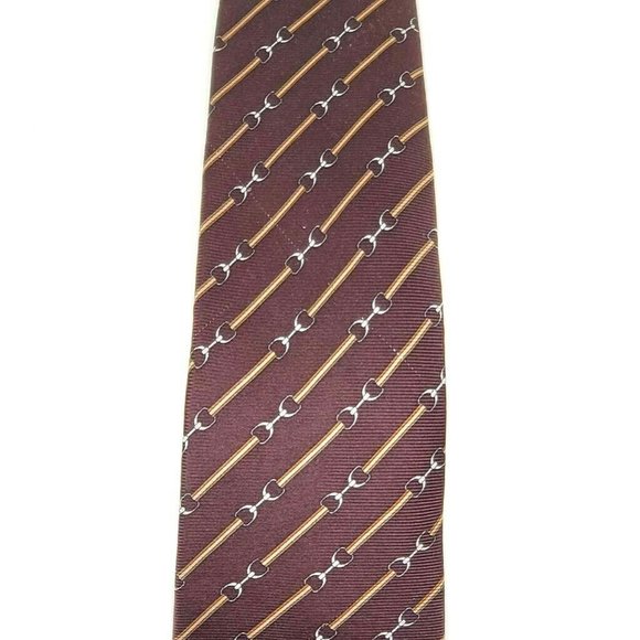 Gucci Mens Tied Necktie Brown Horsebit 100% Silk - Picture 5 of 5